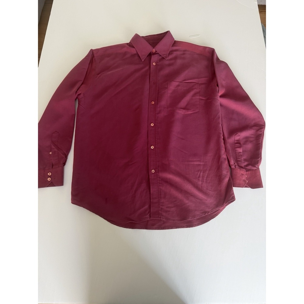 Bugatchi Uomo Mens Large Dress Shirt Burgundy Red Long Sleeve Button Up